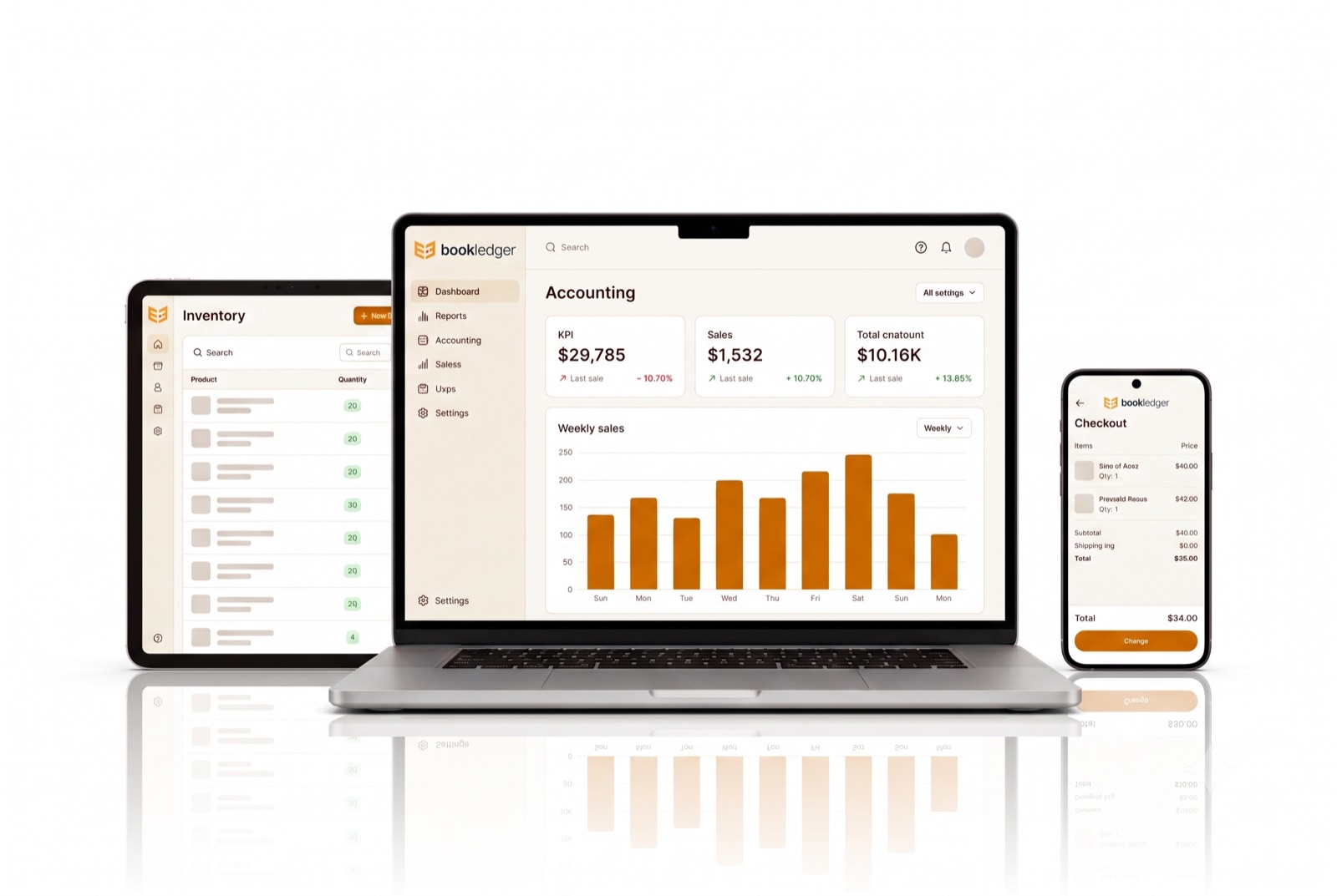 bookledger running on laptop, tablet and mobile